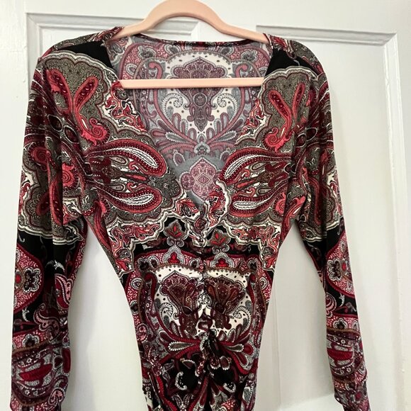 Faux Wrap Dress Paisley Pattern - Flattering Office Dress - Vintage 90s? EUC - Picture 3 of 9